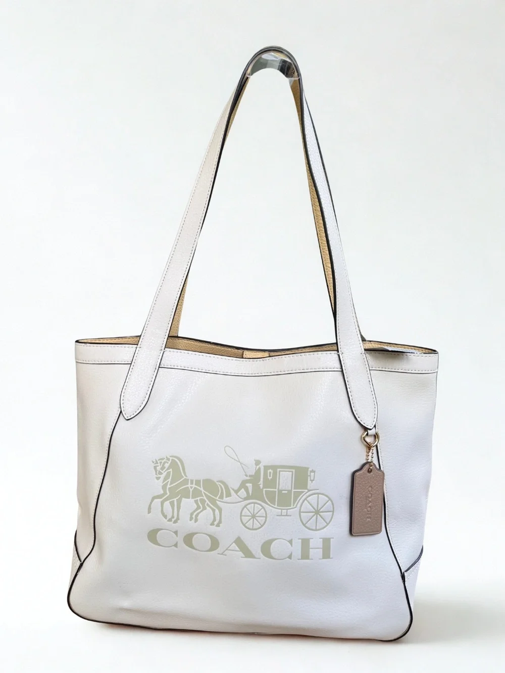 NWT Coach Embossed Horse & Carriage Leather Tote in Chalk/Vanilla Cream